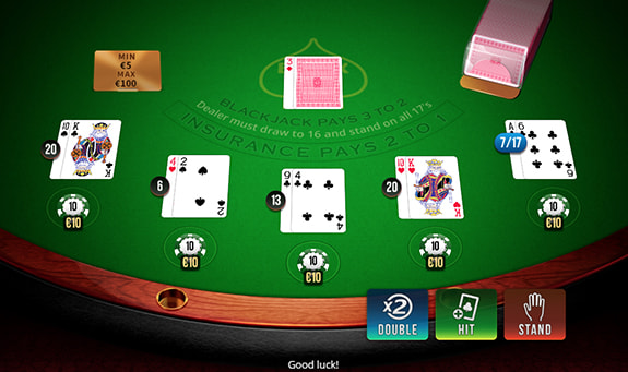 Partida de un juego de blackjack en vivo.