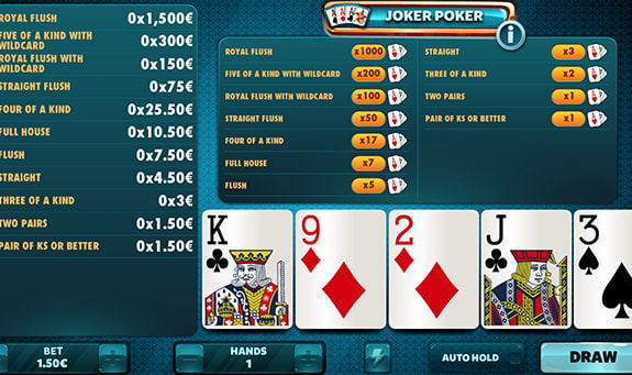 Partida de un juego de vídeo póker.