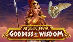 Foto de portada de la tragaperras Goddess of Wisdom. Se ve a su protagonista, la diosa Atenea, ataviada con un casco de guerra, escudo y una lanza.