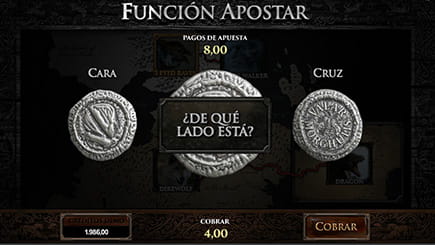 Tres monedas repartidas en la pantalla con la leyenda '¿De qué lado está?' en medio.