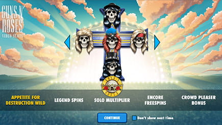 Portada de la tragaperras Guns N' Roses con la cruz típica de la banda en medio.