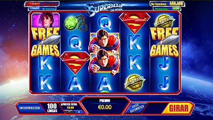 Portada del juego tragaperras Superman con cinco rodillos y tres filas.