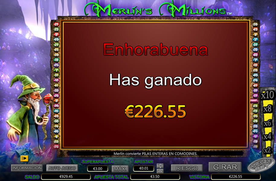 Ganancia en el slot Merlins Millions