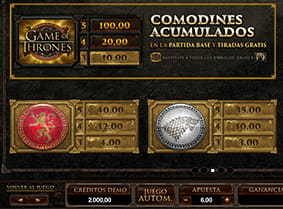 la tabla de pagos del slot Game Of Thrones